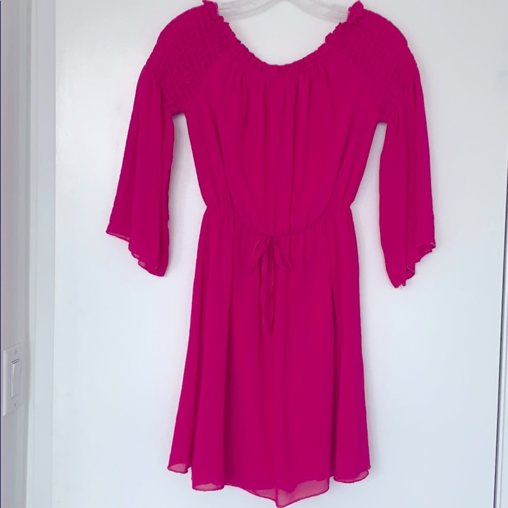 Bright Pink Peasant Sheer Dress